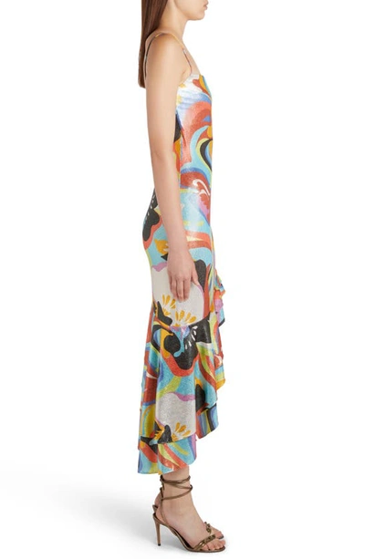 Shop Etro Abstract Floral Asymmetric Ruffle Dress In Multi