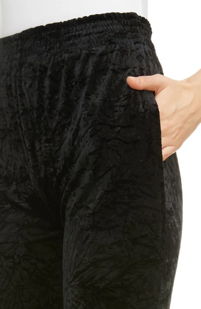 Shop Saint Laurent Wide Leg Crushed Velvet Pants In Black