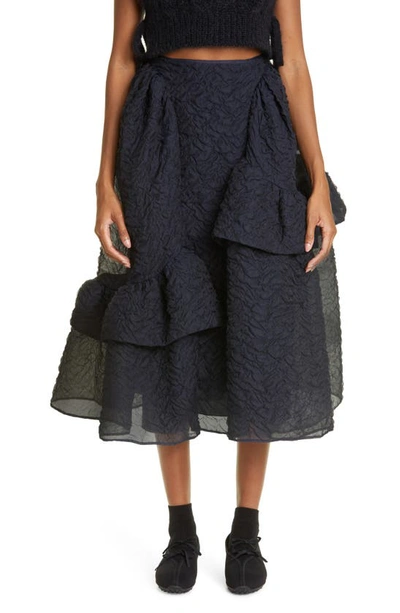 Shop Cecilie Bahnsen Damara Nimbus Matelassé Skirt In Navy Blue