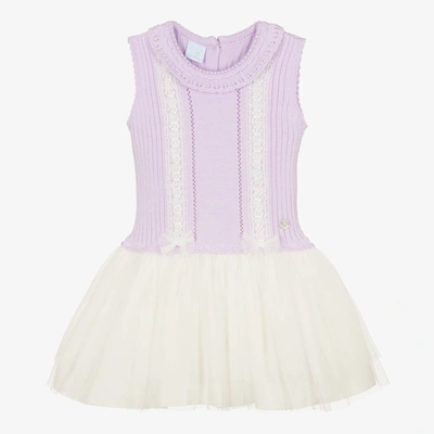 Shop Artesania Granlei Girls Purple Cotton Knit Tulle Dress