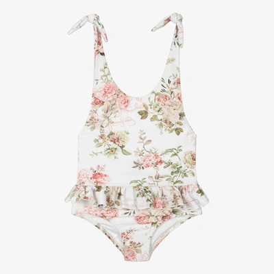 Shop Olga Valentine Girls White & Pink Floral Swimsuit