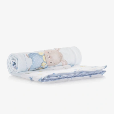 Shop Monnalisa Baby Boys Blue Cotton Blanket (85cm)