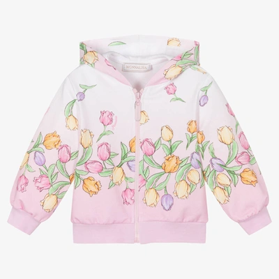 Shop Monnalisa Girls Pink Cotton Floral Zip-up Top