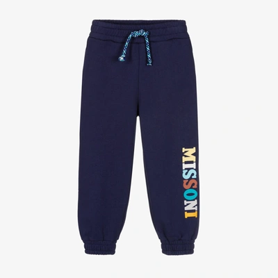 Shop Missoni Navy Blue Organic Cotton Logo Joggers