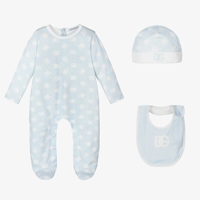 Shop Dolce & Gabbana Boys Blue Logo Babysuit Set