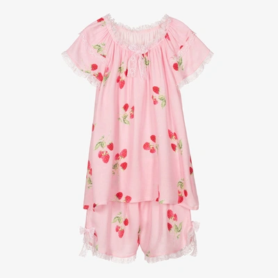 Shop Amiki Children Girls Pink Raspberry Print Short Pyjamas