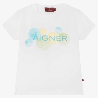 Shop Aigner Girls White Cotton Logo T-shirt