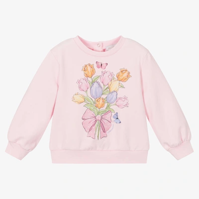 Shop Monnalisa Girls Pink Cotton Tulip Sweatshirt