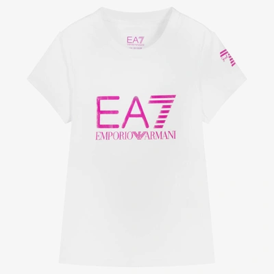 Shop Ea7 Emporio Armani Girls White  Logo T-shirt