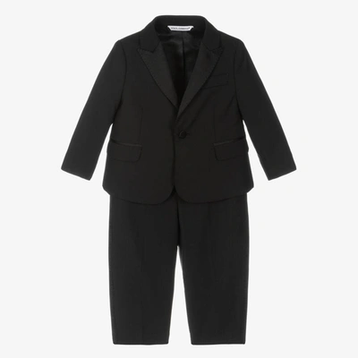 Shop Dolce & Gabbana Boys Black Wool 2 Piece Suit