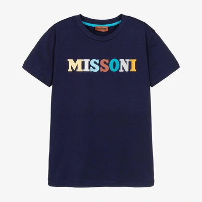 Shop Missoni Teen Navy Blue Logo T-shirt