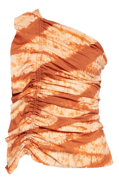 Shop Ulla Johnson Senta One-shoulder Tie Dye Stripe Cotton Top In Sequoia
