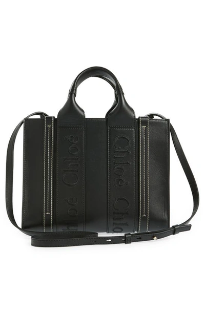 Shop Chloé Small Woody Leather Tote In Black