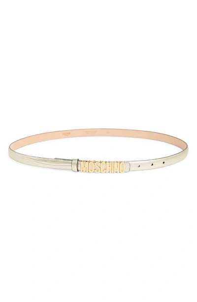 Shop Moschino Logo Leather Belt In Silver