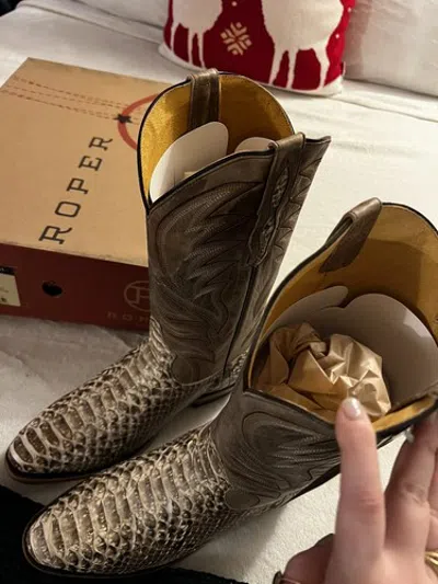 Pre-owned Roper Python Snakeskin Boots In Beige
