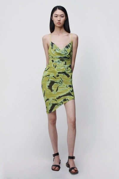 Shop Jonathan Simkhai Trixie Printed Mesh Mini Dress In Chartreuse Multi