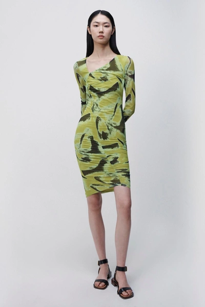 Shop Jonathan Simkhai Frederique Printed Mesh Midi Dress In Chartreuse Multi