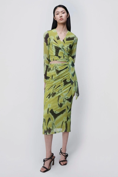 Shop Jonathan Simkhai Kensingten Printed Mesh Skirt In Chartreuse Multi