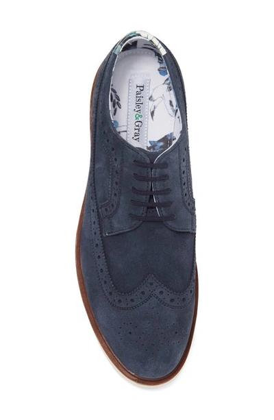 Shop Paisley & Gray Paisley And Gray Fashion Wingtip Derby In Navy Suede