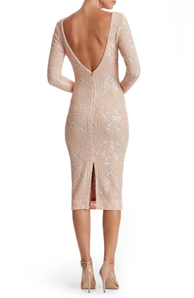 Shop Dress The Population Emery Long Sleeve Sequin Cocktail Dress In Peach/ Nude