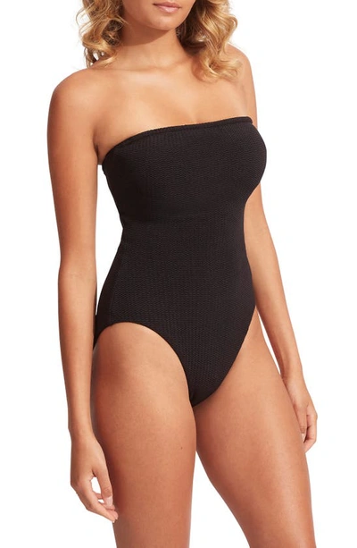 Shop Seafolly Sea Dive Dd-cup Strapless Underwire One-piece Swimsuit In Black