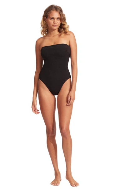 Shop Seafolly Sea Dive Dd-cup Strapless Underwire One-piece Swimsuit In Black