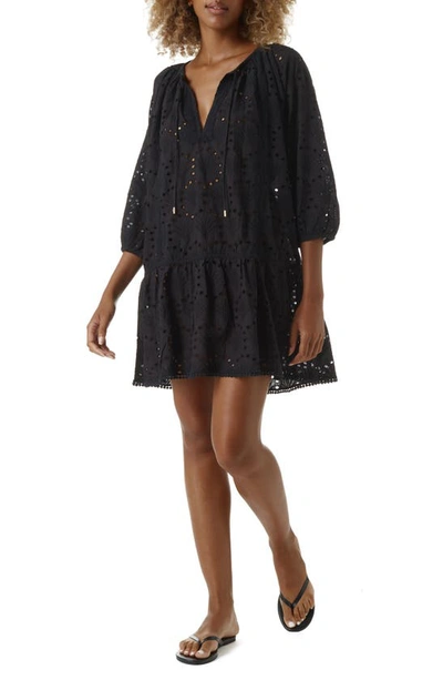 Shop Melissa Odabash Ashley Eyelet Detail Cotton Cover-up Tunic In Black Fan