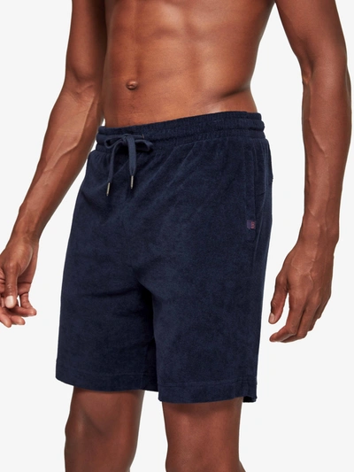 Shop Derek Rose Men's Towelling Shorts Isaac Terry Cotton Navy
