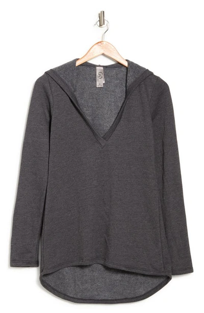 Shop Go Couture Hooded Tunic Sweater In Charcoal Print 1