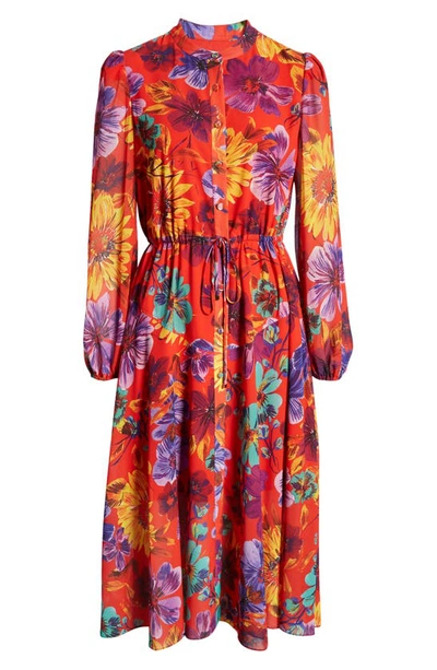 Shop Milly Lorian Wildflower Long Sleeve Dress In Coral Multi
