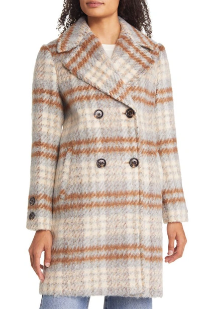 Sam Edelman Brushed Plaid Double Breasted Coat In Camel Multi Plaid |  ModeSens