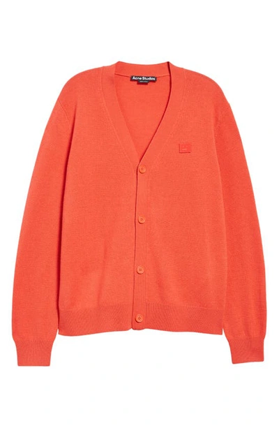 Shop Acne Studios Keve Face Patch Wool Cardigan In Sharp Red