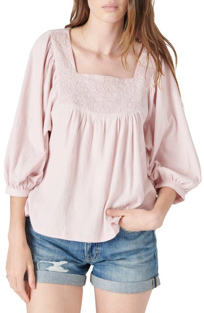 Lucky Brand Embroidered Square Neck Blouse In Burnished Lilac