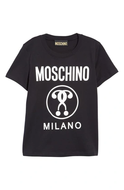 Shop Moschino Double Question Mark Logo Graphic Tee In Fantasy Print Black