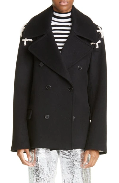 Shop Monse Rope Detail Double Face Wool Peacoat In Black