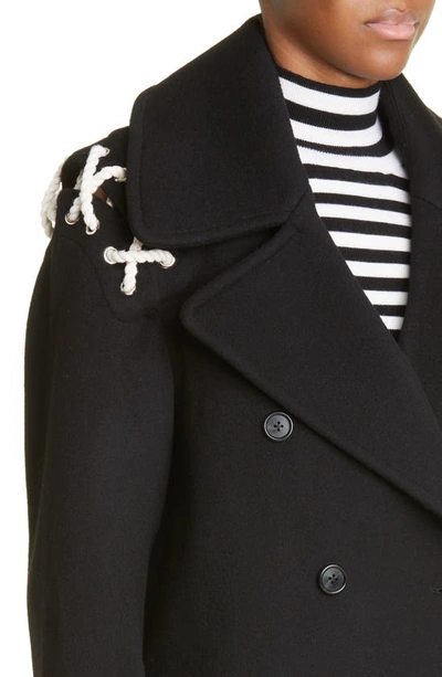 Shop Monse Rope Detail Double Face Wool Peacoat In Black