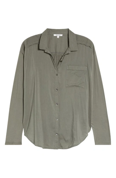 Splendid Pierce Embroidered Blouse In Soft Vintage Olive Brown
