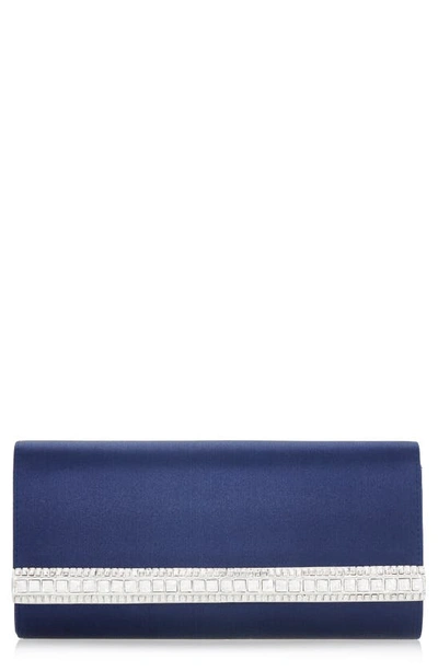 Shop Judith Leiber Perry Crystal Bar Satin Clutch In Silver Navy