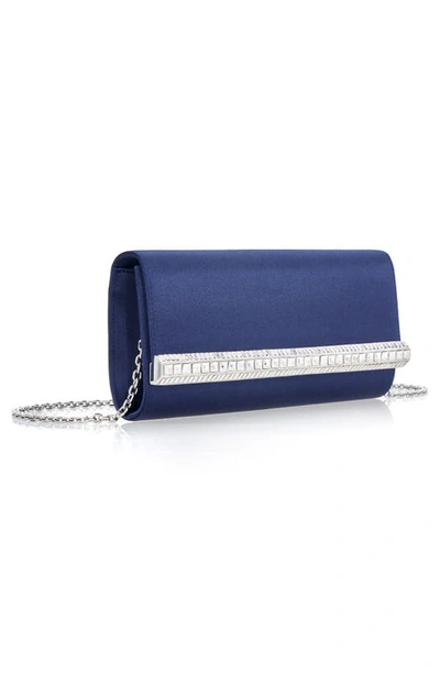 Shop Judith Leiber Perry Crystal Bar Satin Clutch In Silver Navy