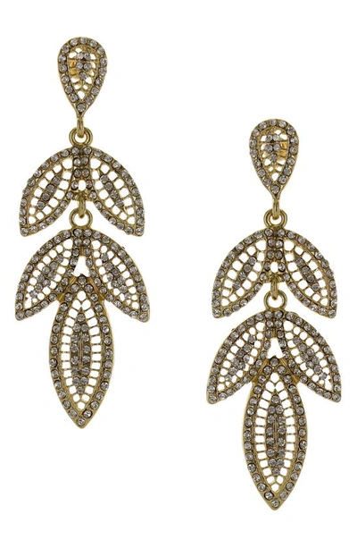 Shop Olivia Welles Crystal Leaf Drop Earrings In Gold / Clear