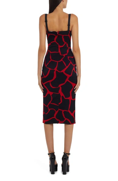 Shop Dolce & Gabbana Giraffe Print Square Neck Stretch Silk Dress In Bright Red/ Black