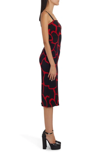Shop Dolce & Gabbana Giraffe Print Square Neck Stretch Silk Dress In Bright Red/ Black