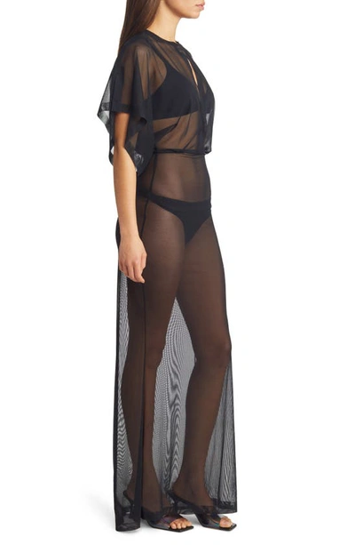 Shop Norma Kamali Obie Sheer Mesh Cover-up Maxi Dress In Black Mesh