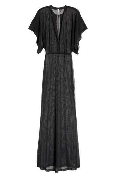 Shop Norma Kamali Obie Sheer Mesh Cover-up Maxi Dress In Black Mesh