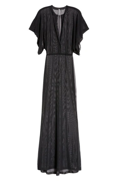 Norma Kamali Obie Semi-sheer Maxi Dress In Black Mesh