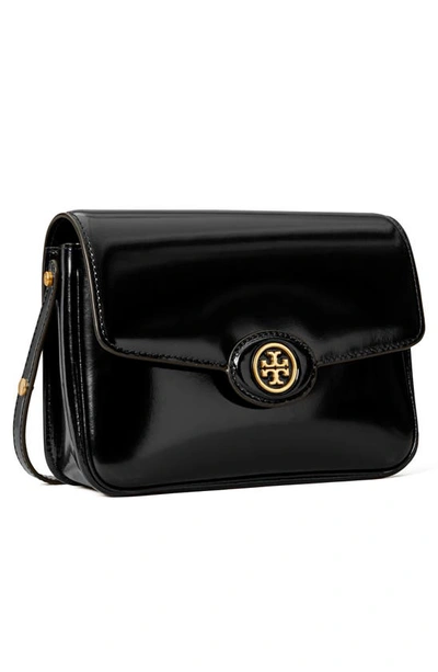 Shop Tory Burch Robinson Spazzolato Leather Shoulder Bag In Black