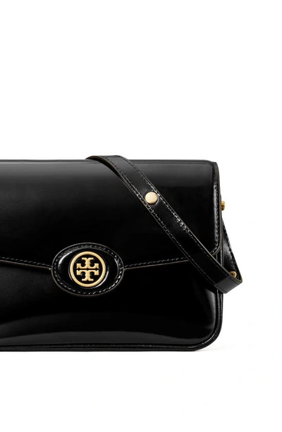 Shop Tory Burch Robinson Spazzolato Leather Shoulder Bag In Black