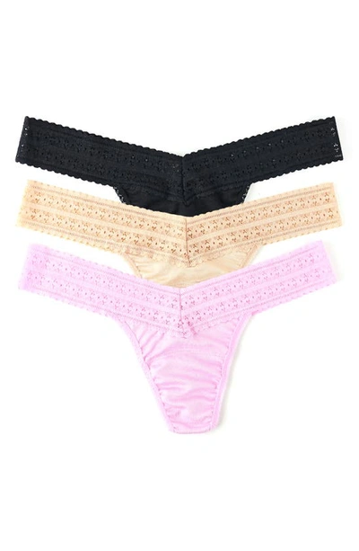Shop Hanky Panky Dreamease™ Assorted 3-pack Low Rise Thongs In Chai/ Black/ Cotton Candy Pink