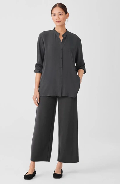 Shop Eileen Fisher Mandarin Collar Silk Blouse In Graphite