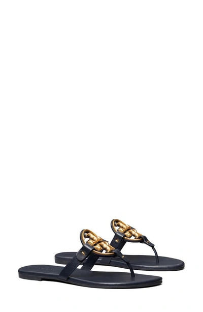 Shop Tory Burch Metal Miller Soft Leather Sandal In Perfect Navy / Gold